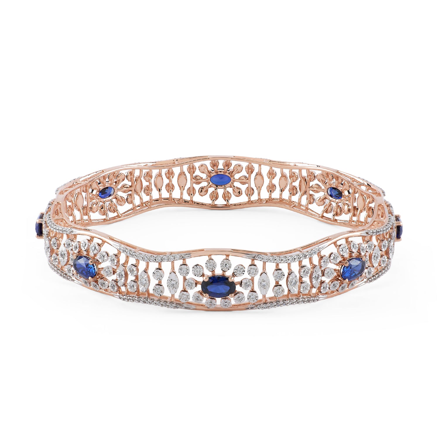 Regal Heritage Bangle With Intricate Lattice and Gem Accents