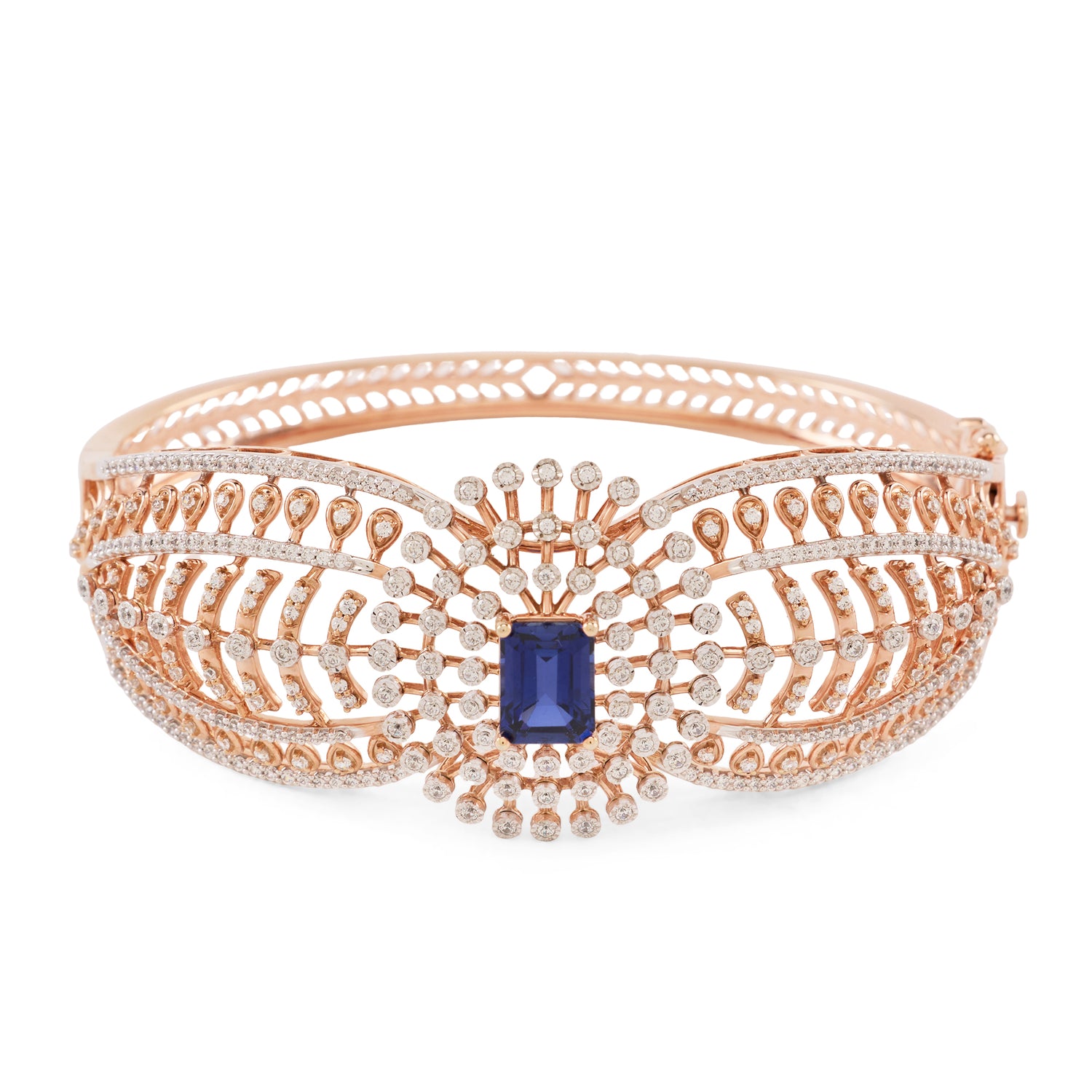 Majestic Radiant Halo Bangle with Intricate Openwork Detailing