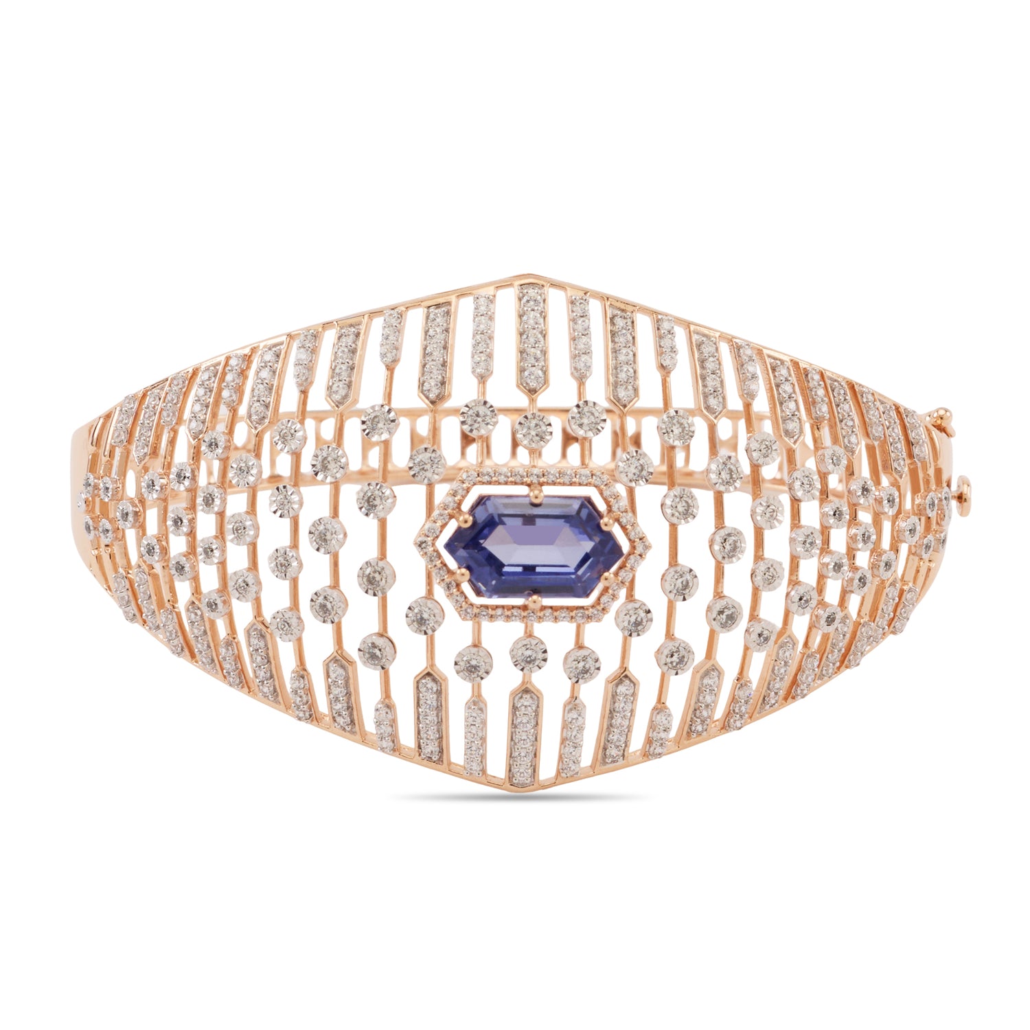 Royal Fan-Inspired Bangle with Striking Stone Centerpiece