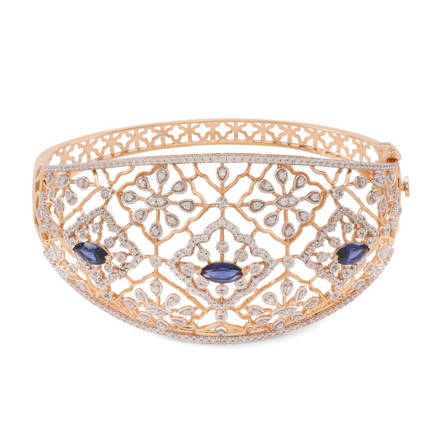 Majestic Floral Filigree Bangle with Ornate Stone Embellishments