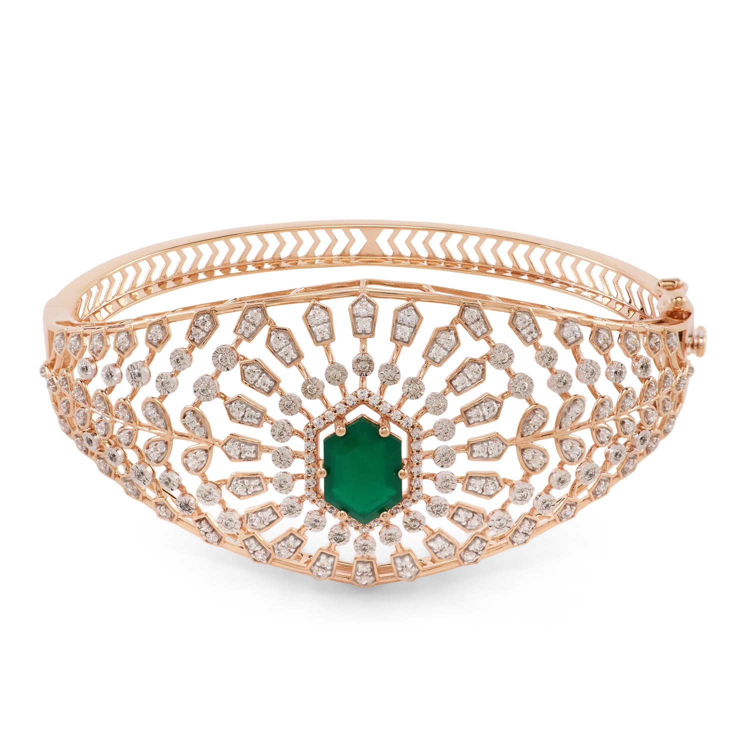 Regal Radiant Fan Bangle with Intricate Stone Embellishments