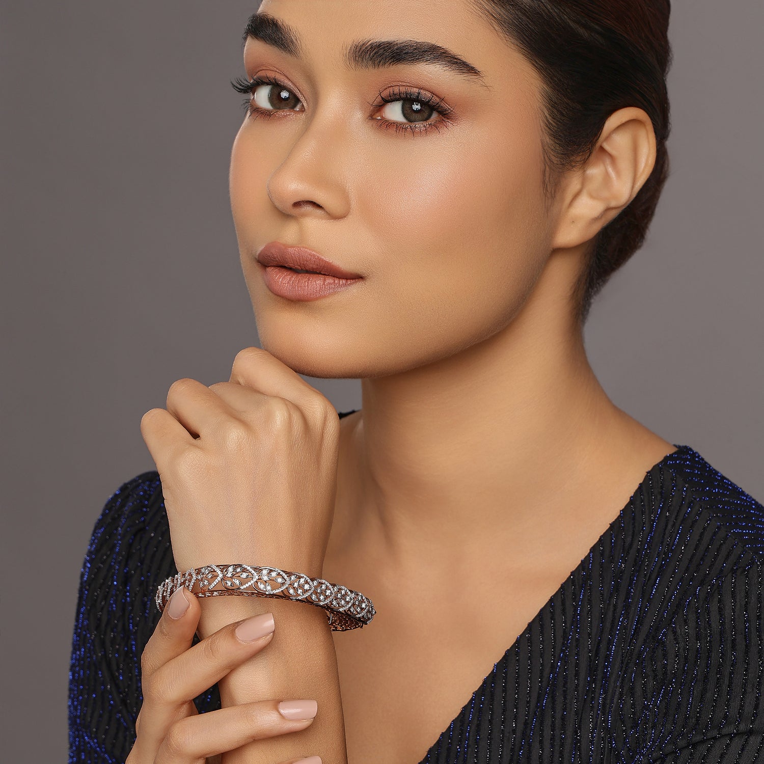 Heritage Triangle Bangle With Leaf Motif Filigree Design
