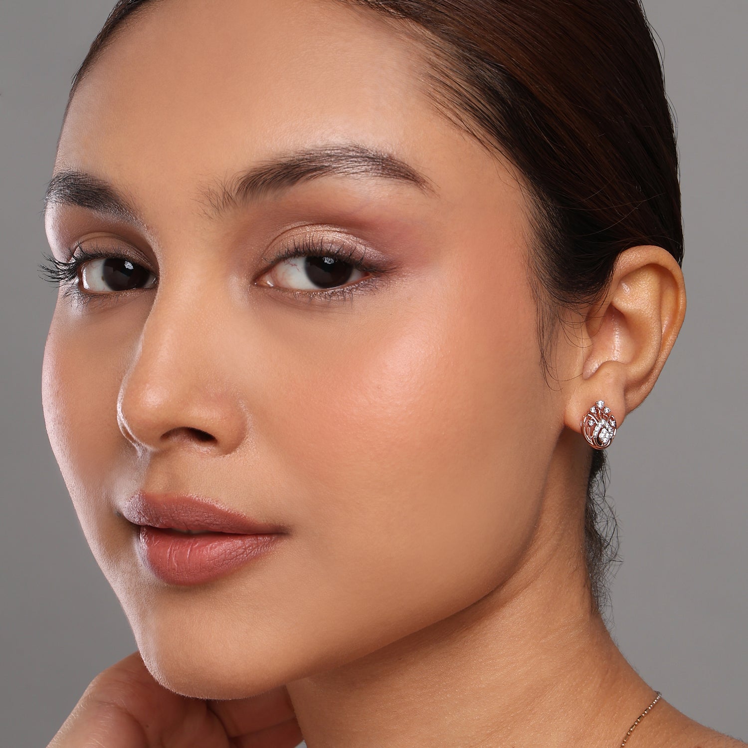 Teardrop Floral Stud Earrings with Open Frame Design