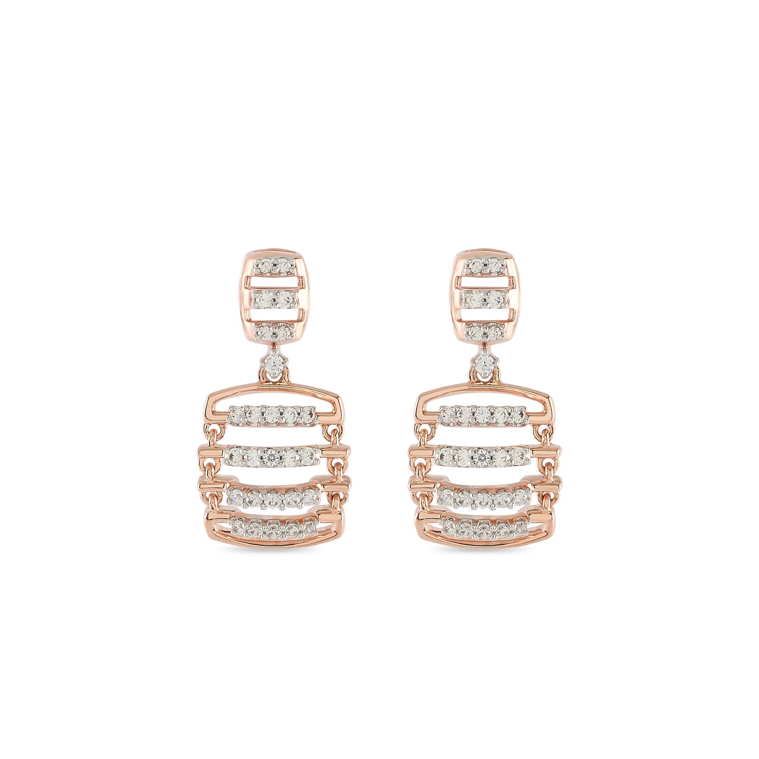 Modern Ladder-Inspired Drop Earrings with Geometric Sparkle