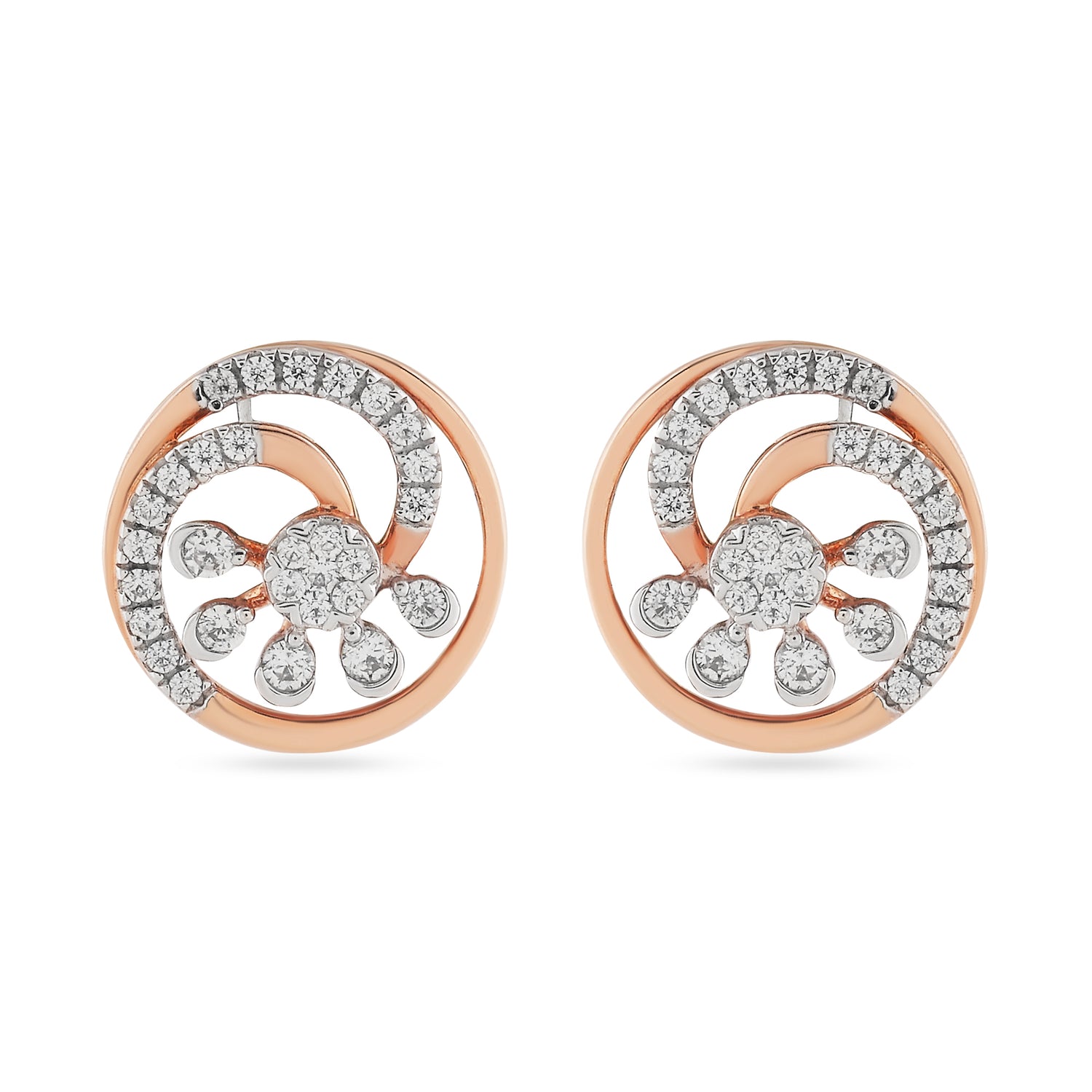 Spiral Round Stud Earrings with Radiant Detailing