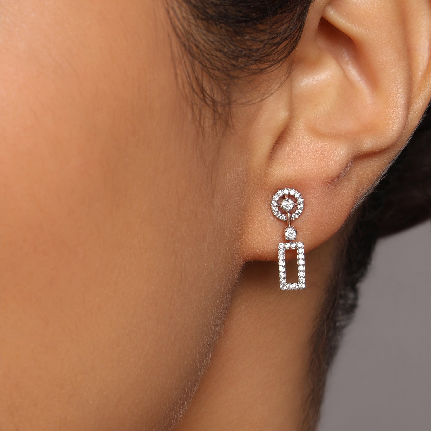 Geometric Drop Earrings with Circular and Rectangular Motifs