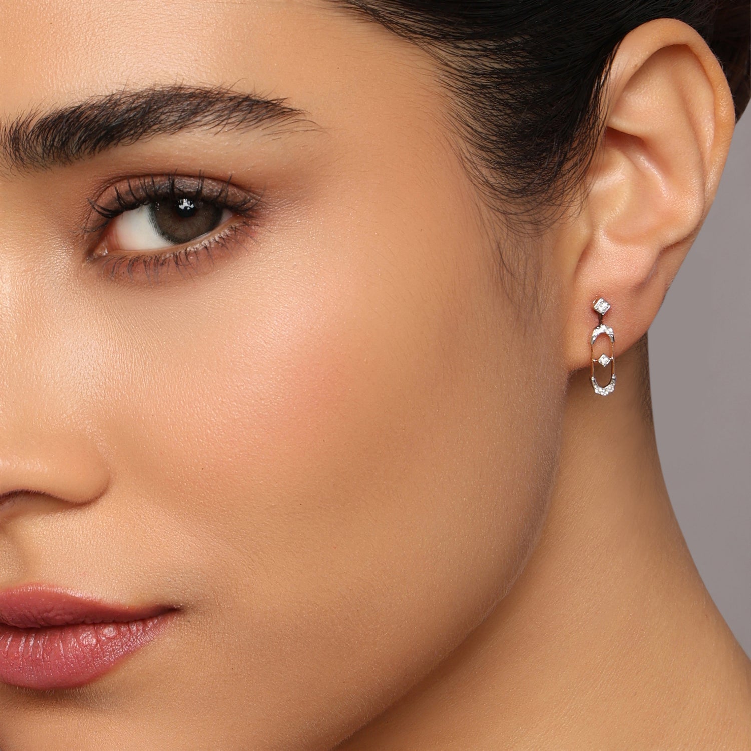 Modern Geometric Drop Earrings with Oval and Diamond Motifs