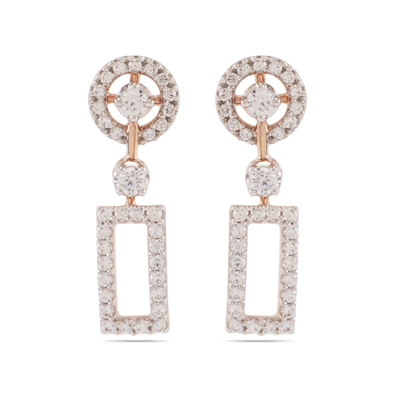 Modern Geometric Drop Earrings with Oval and Diamond Motifs