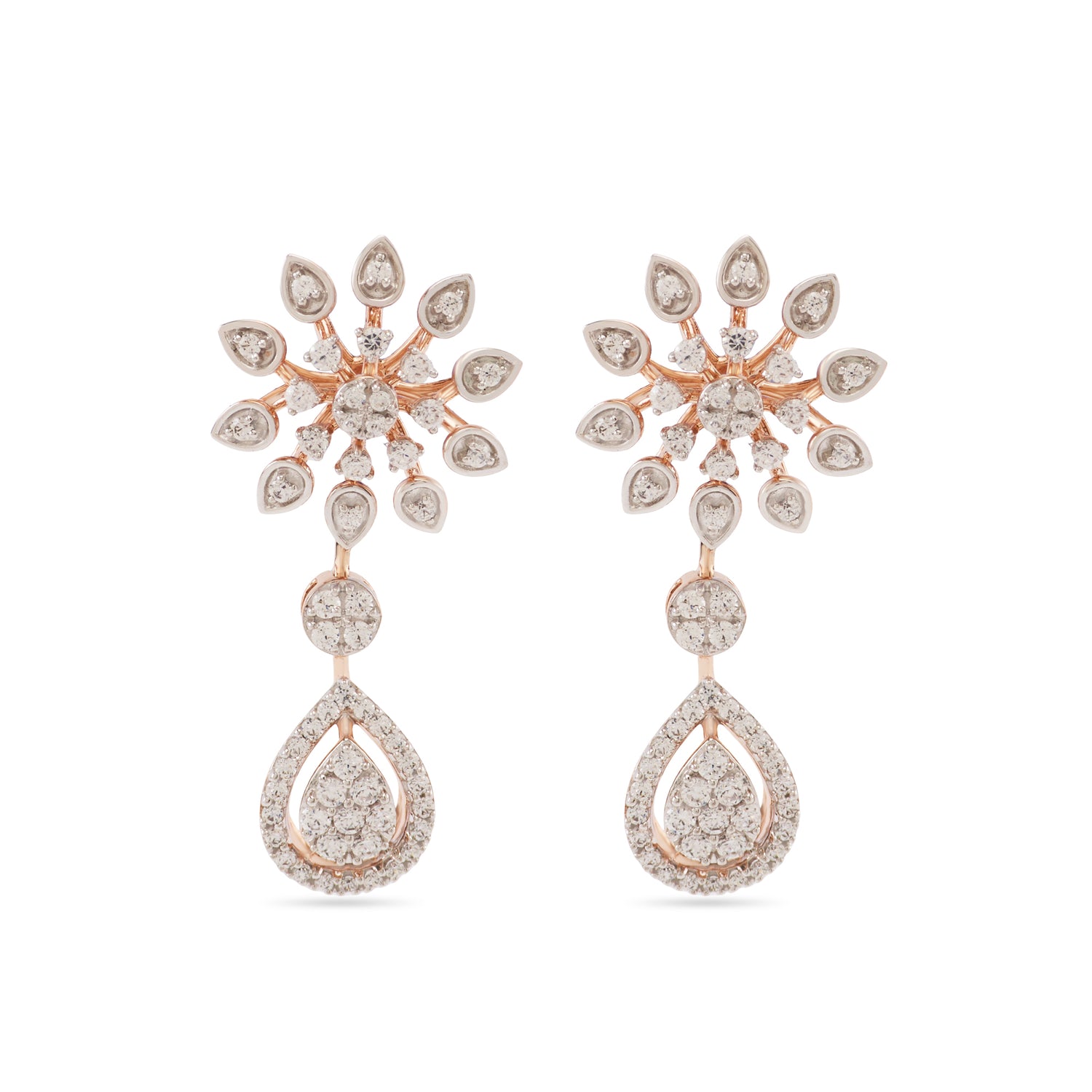 Floral Drop Earrings with Teardrop Dangle Design