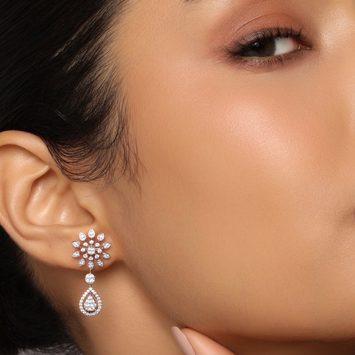Floral Drop Earrings with Teardrop Dangle Design