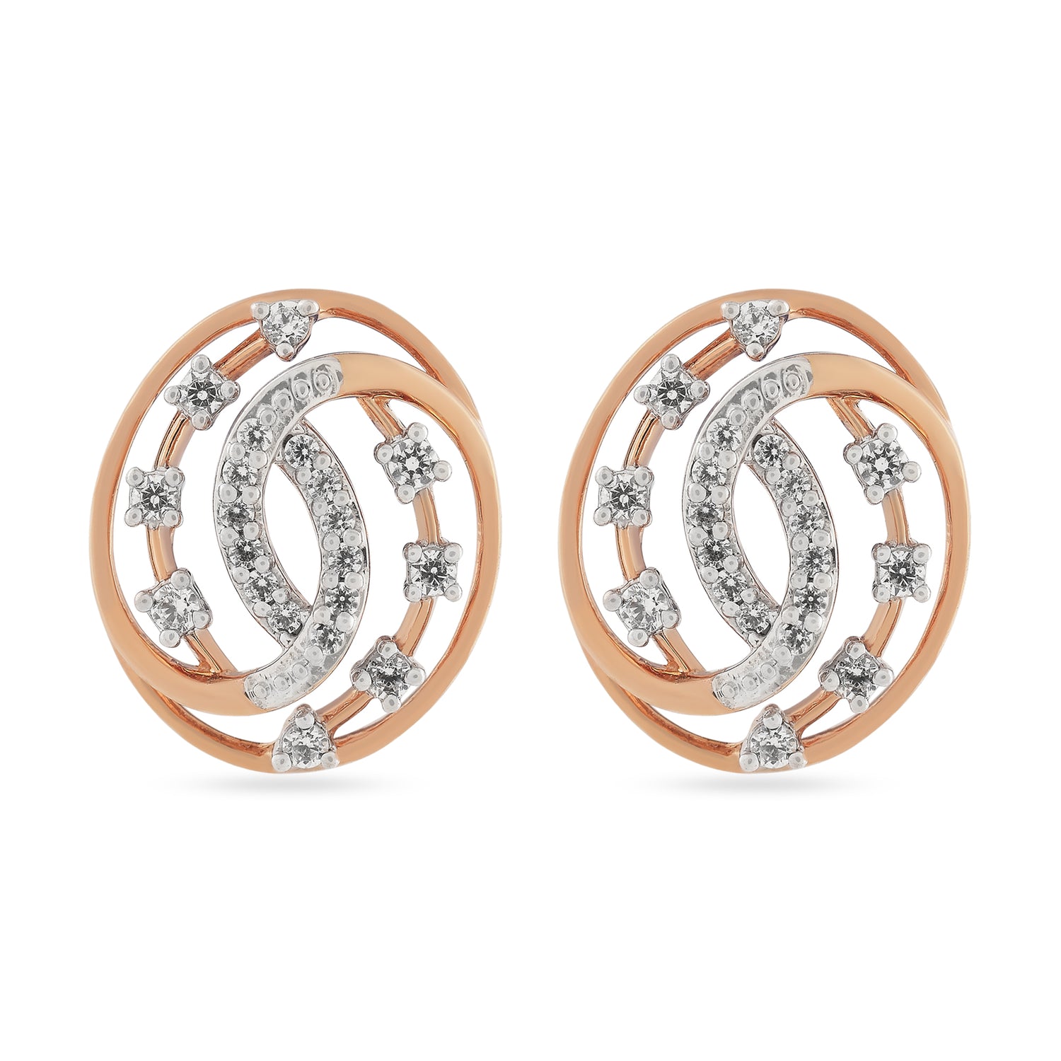 Graceful Interlocking Circle Stud Earrings with Sparkling Accents
