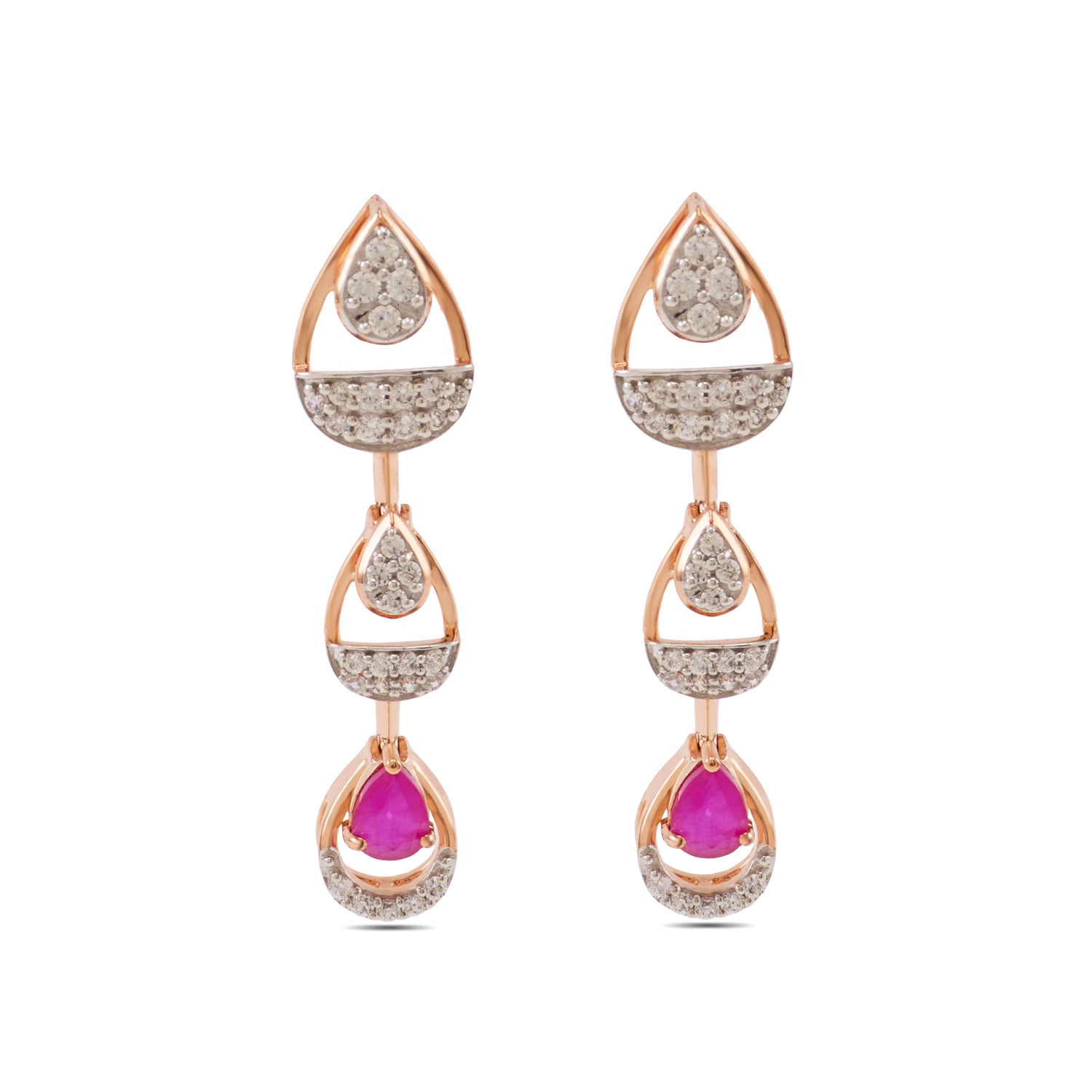 Dual Teardrop Drop Earrings with Geometric Design