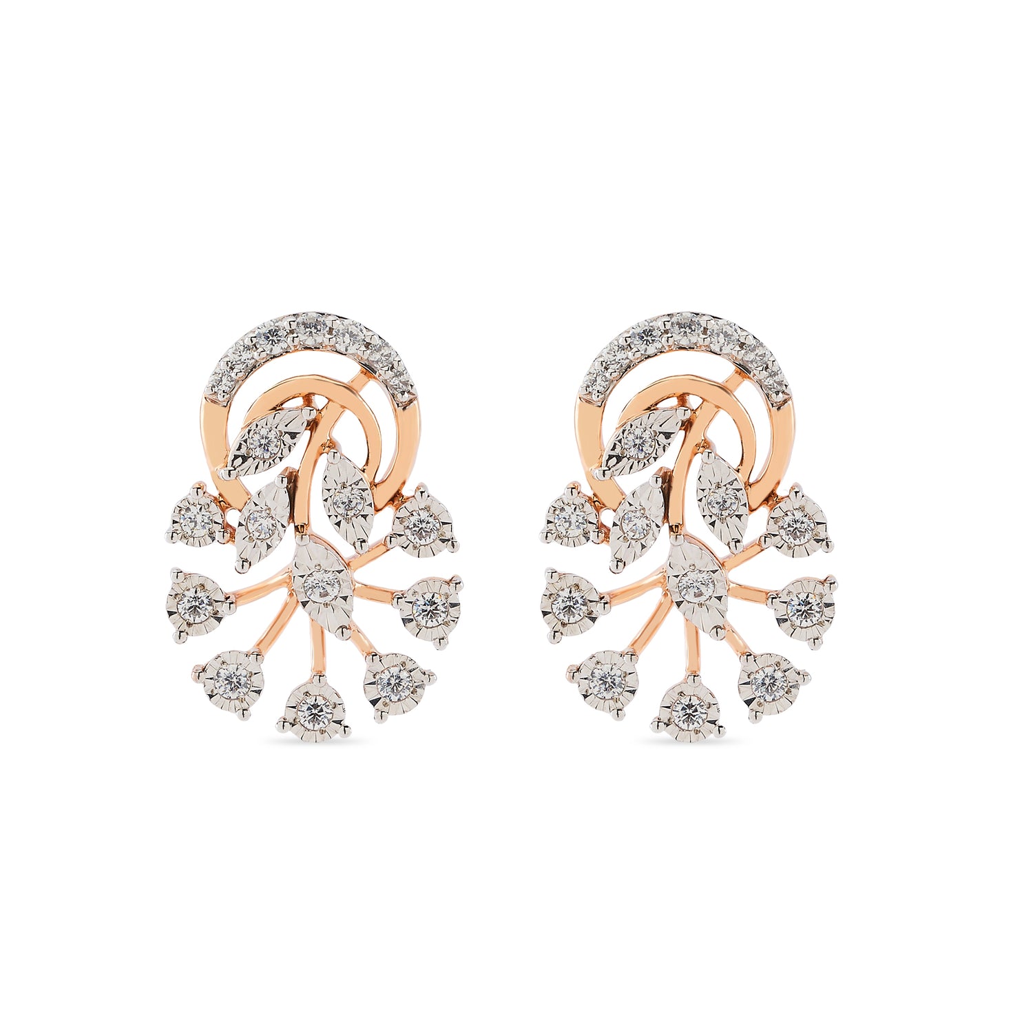 Elegant Leaf Cluster Stud Earrings with Circular Motif
