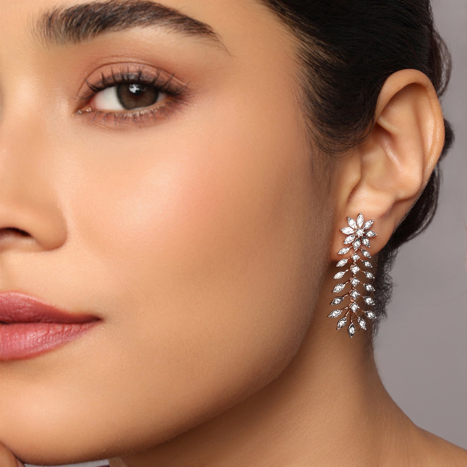 Floral Leaf Drop Earrings with Cascading Design