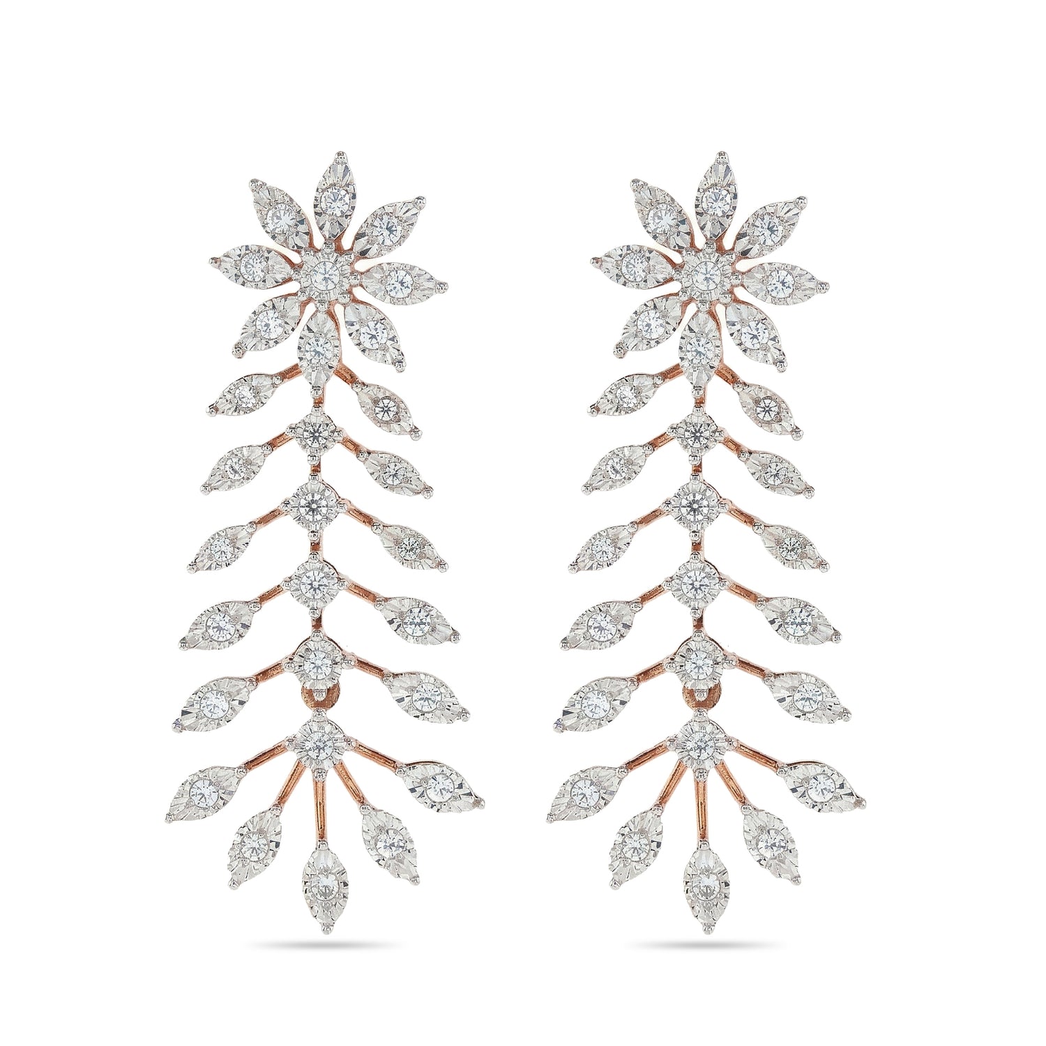 Floral Leaf Drop Earrings with Cascading Design