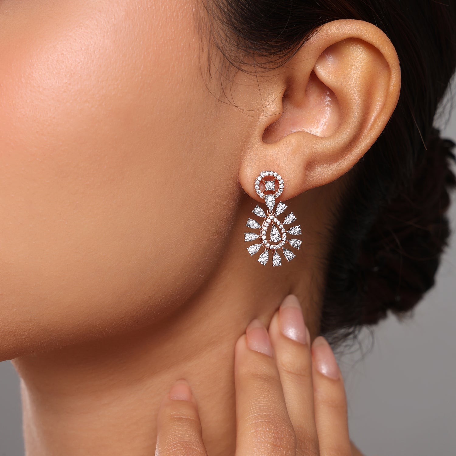 Radiant Teardrop Dangle Earrings with Geometric Detailing