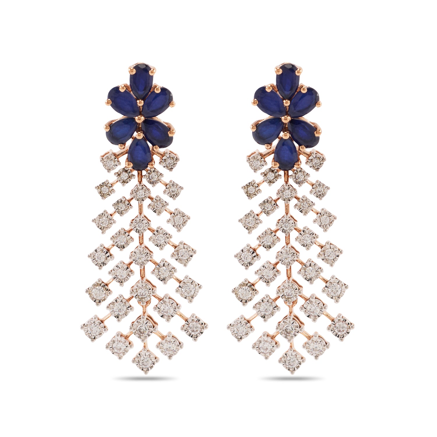 Floral Drop Earrings with Cascading Geometric Detailing