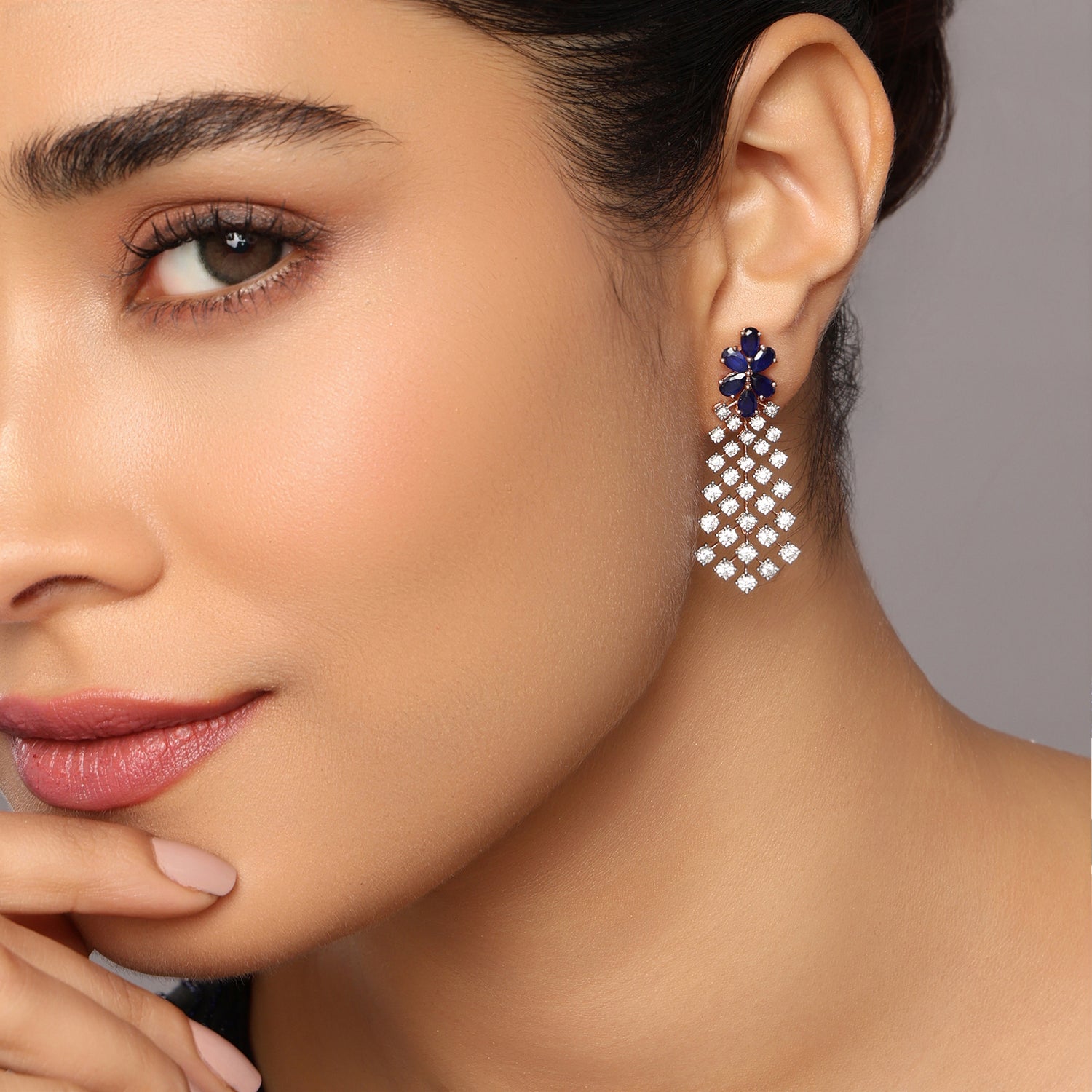 Floral Drop Earrings with Cascading Geometric Detailing