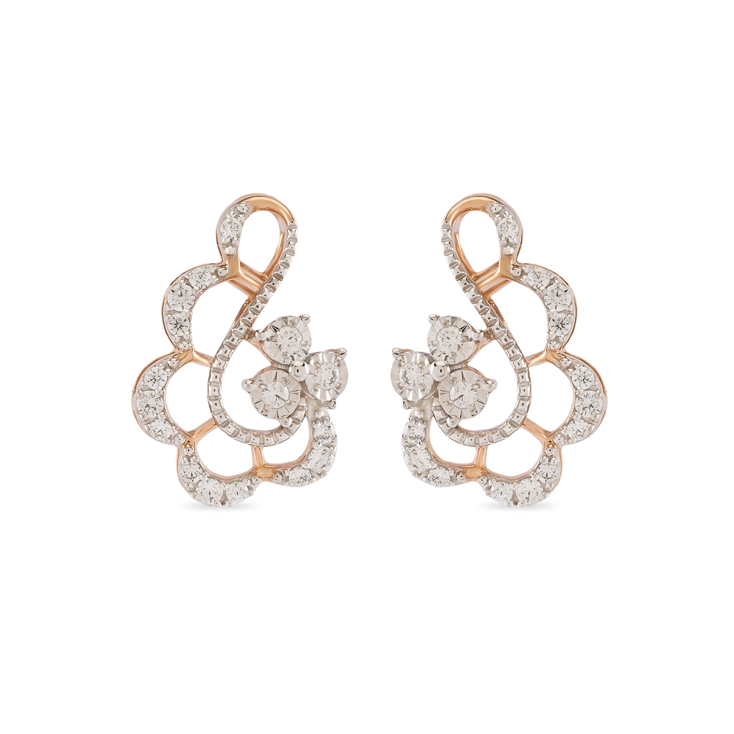 raceful Floral Swirl Stud Earrings with Sparkling Detailing