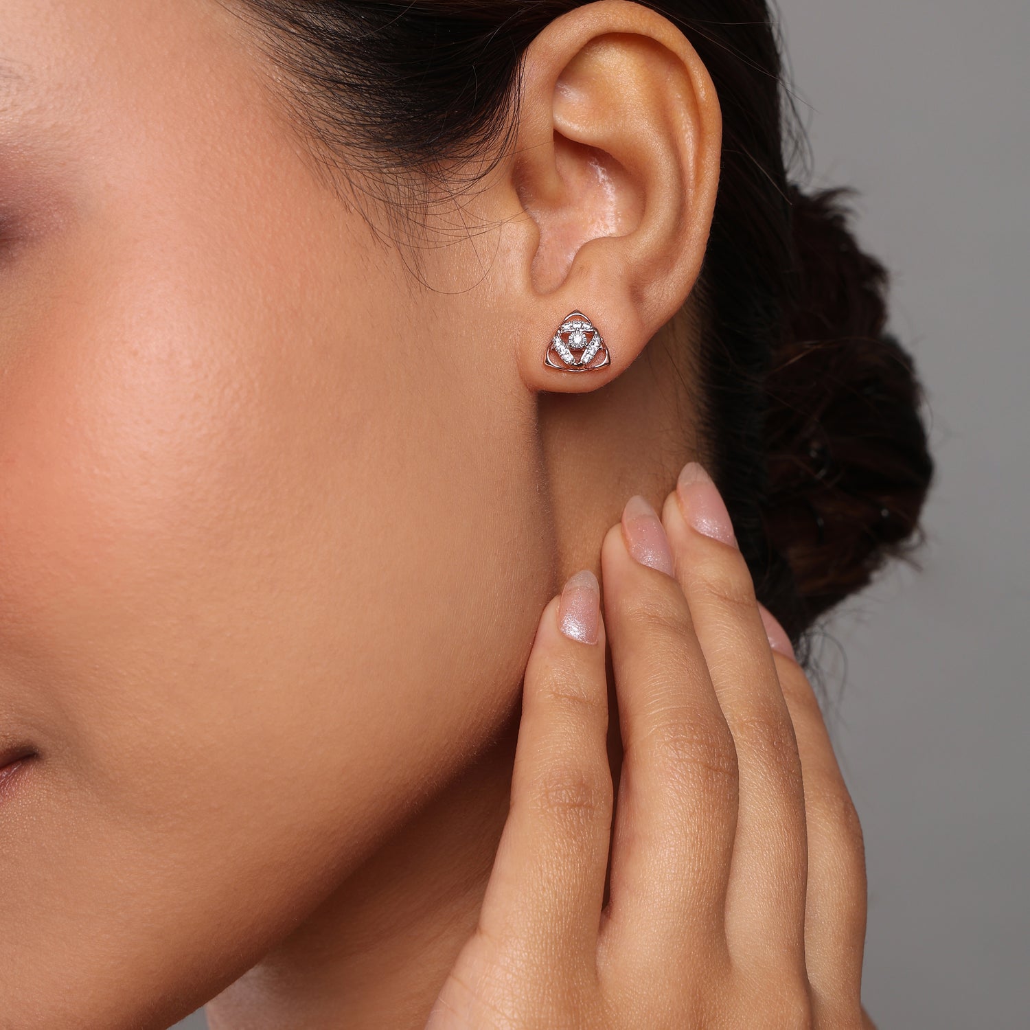 Triangular Floral Stud Earrings with Cluster Detailing