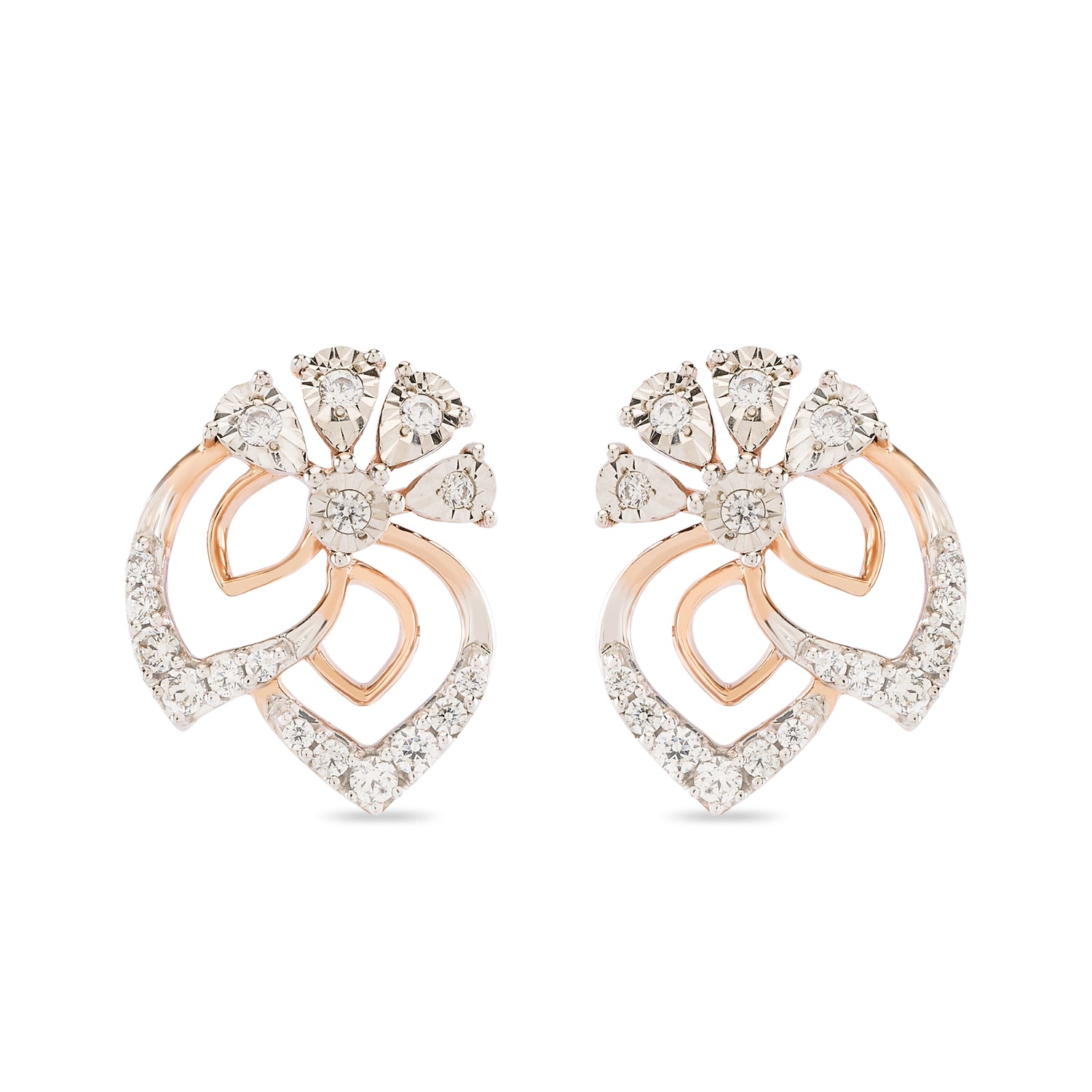 Floral Petal Stud Earrings with Sparkling Detailing