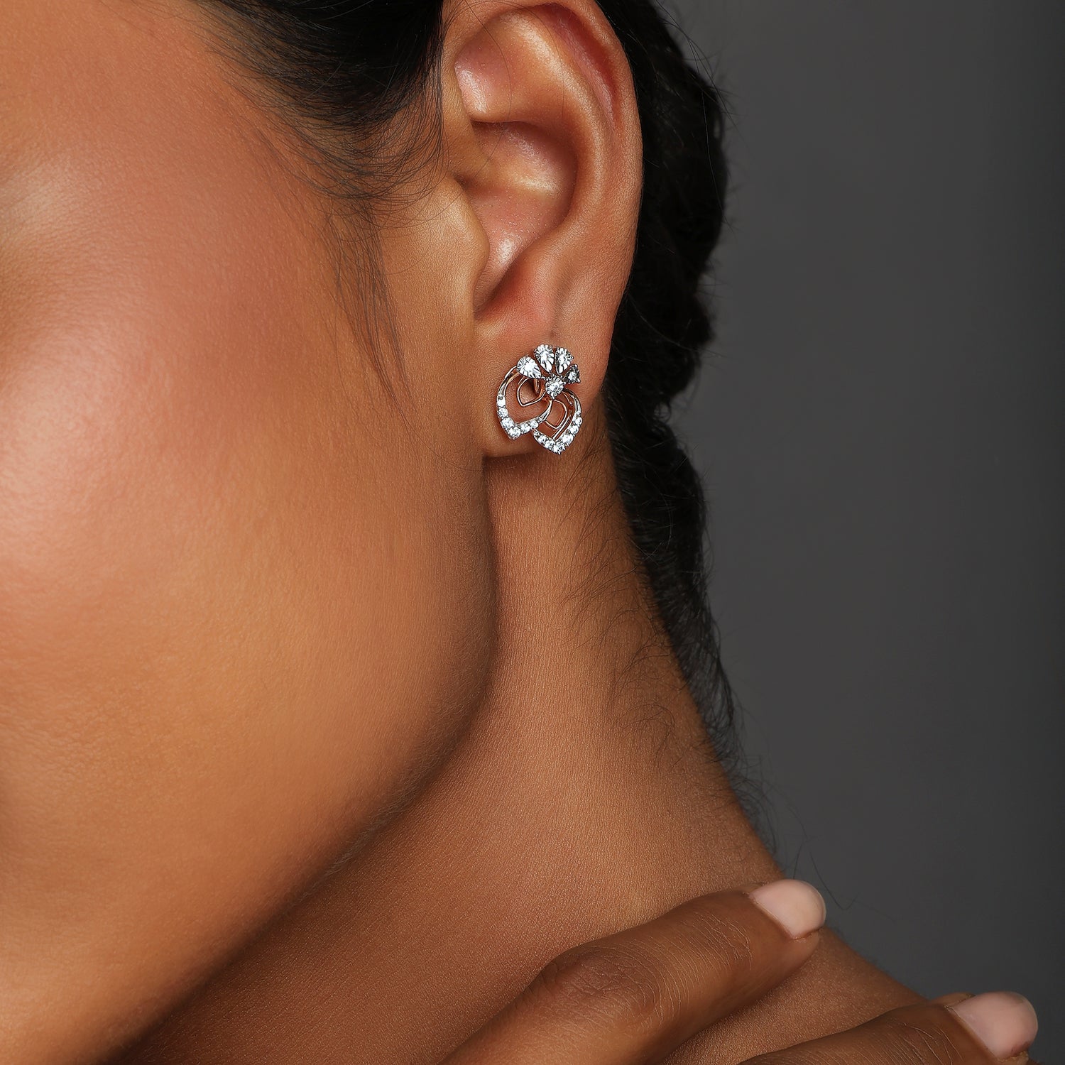 Floral Petal Stud Earrings with Sparkling Detailing