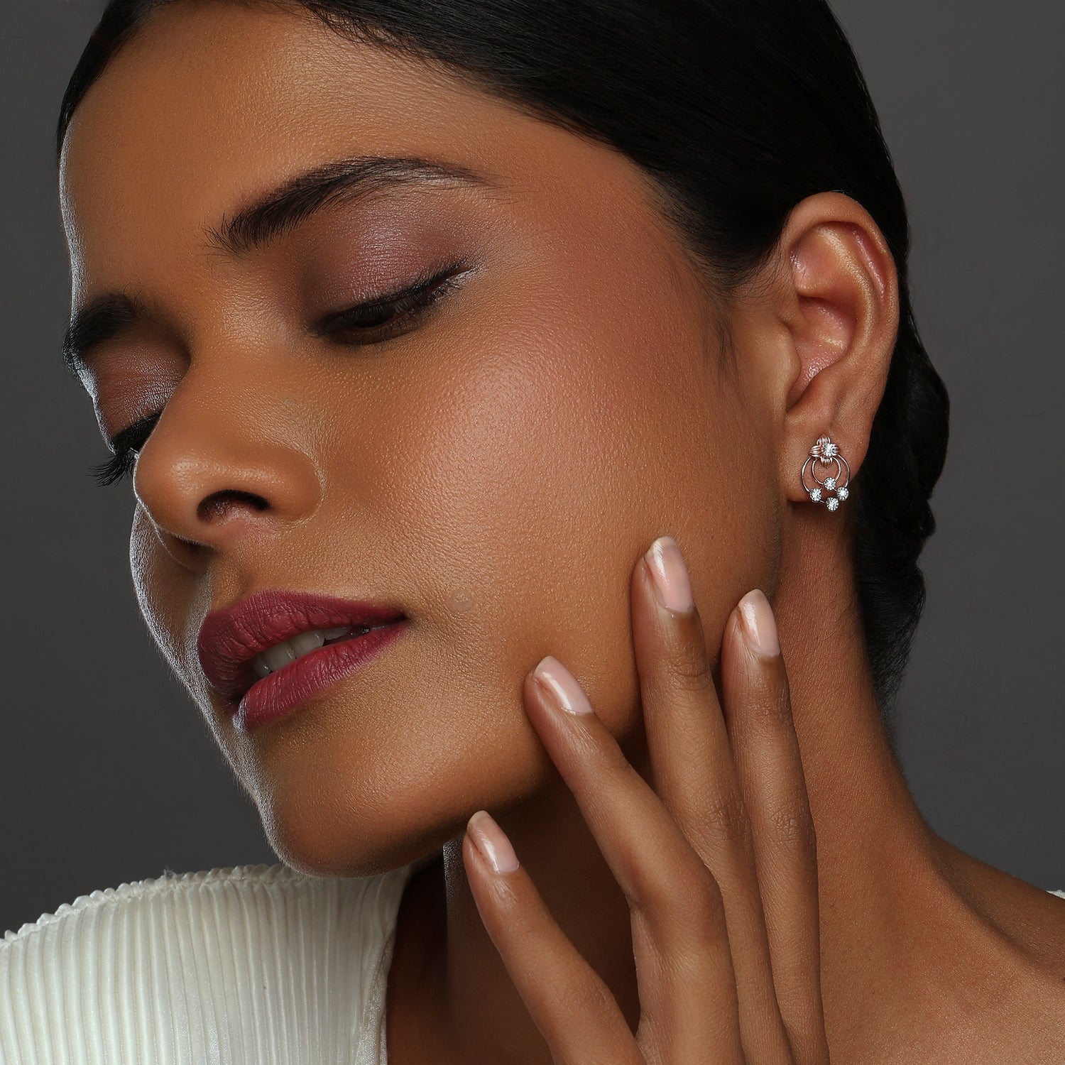 Elegant Floral Stud Earrings with Dual Hoop Design