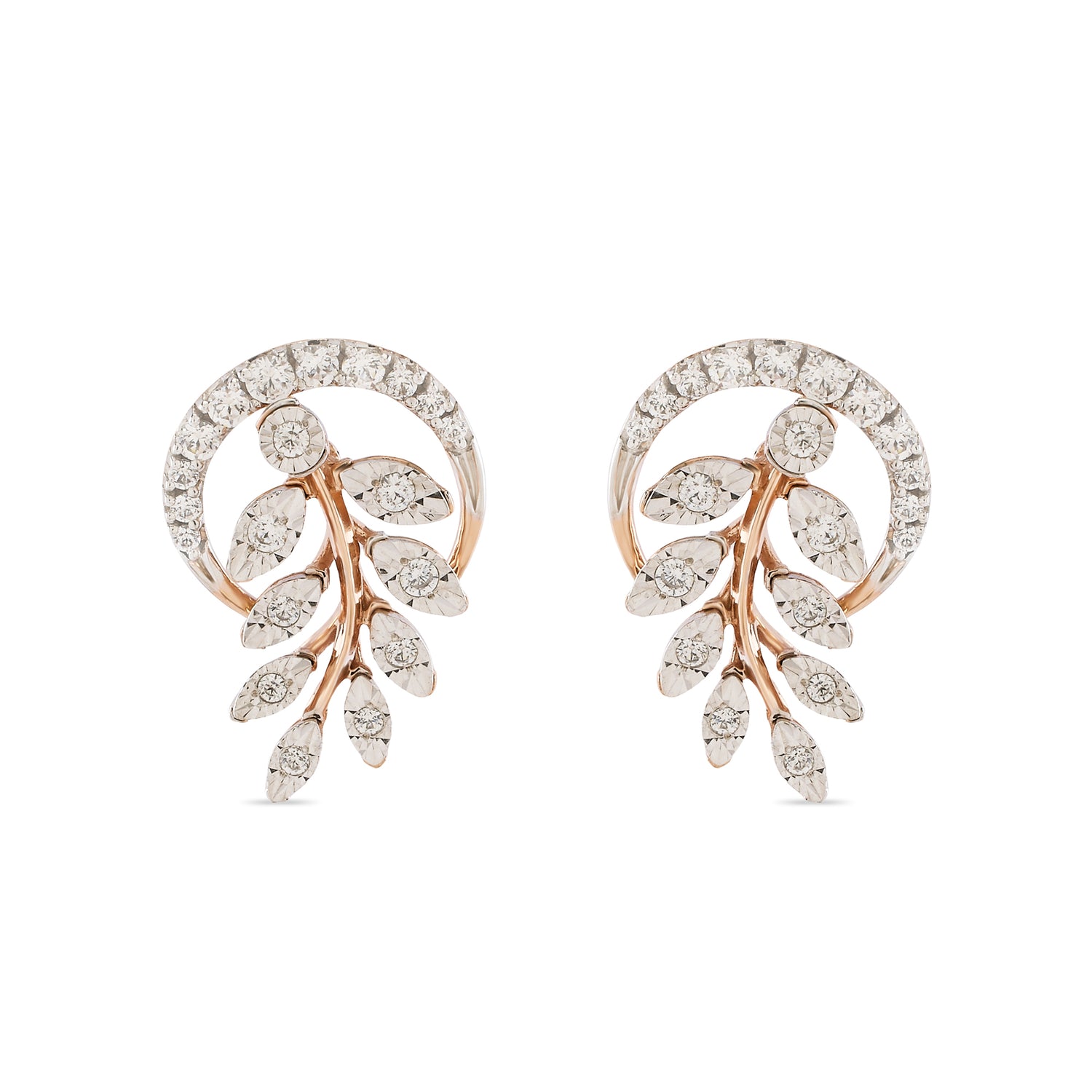 Graceful Leaf Cluster Stud Earrings with Circular Motif