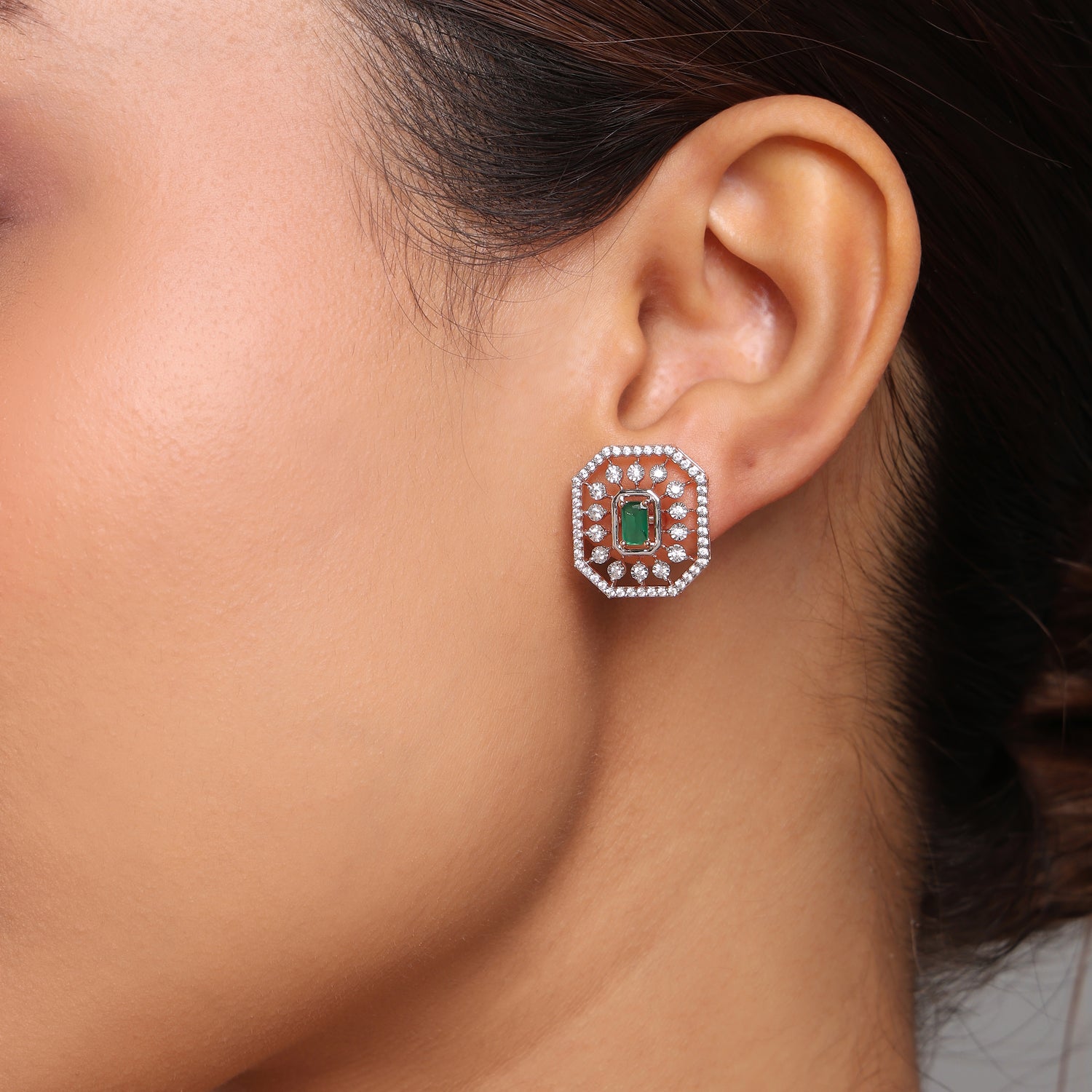 Majestic Geometric Halo Stud Earrings
