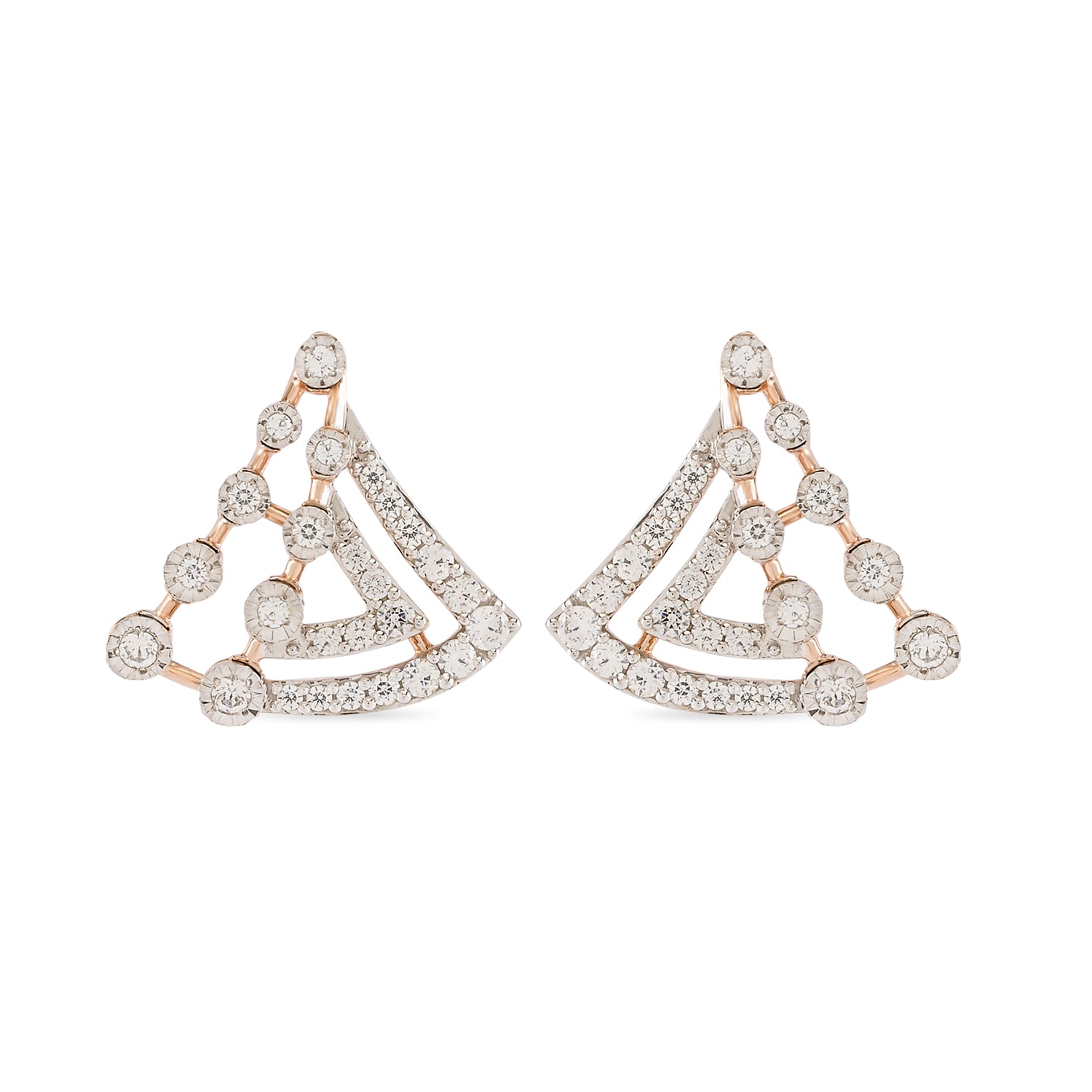 Dazzling Layered Fan Stud Earrings with Geometric Sparkle