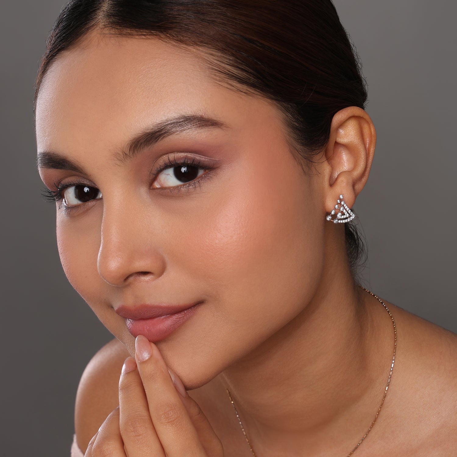 Dazzling Layered Fan Stud Earrings with Geometric Sparkle