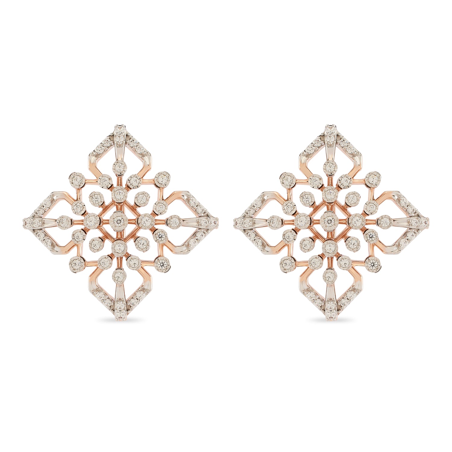 Regal Filigree Square Stud Earrings with Ornate Floral Detailing