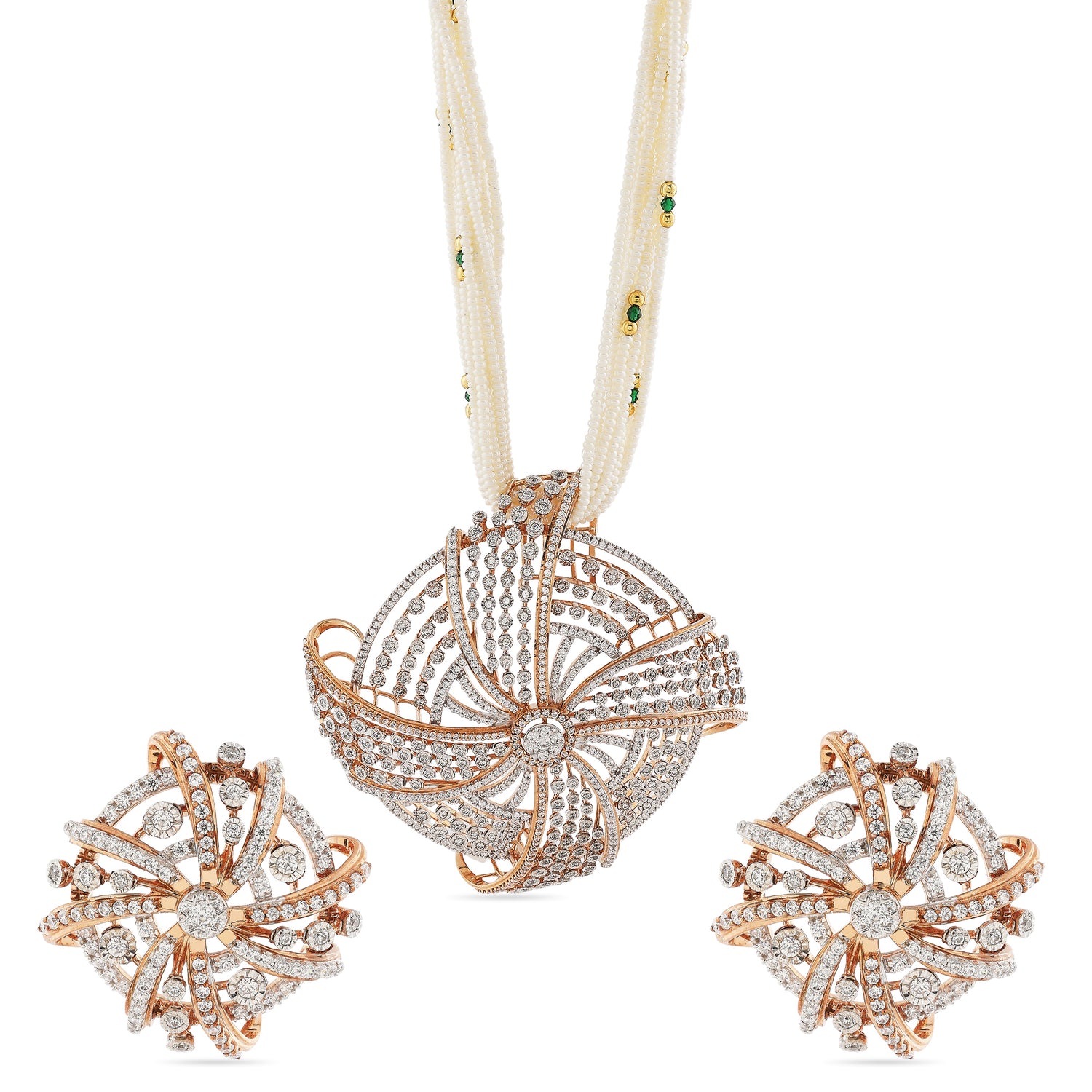 Exquisite Spiral Motif Pendant and Matching Stud Earring Jewelry Set