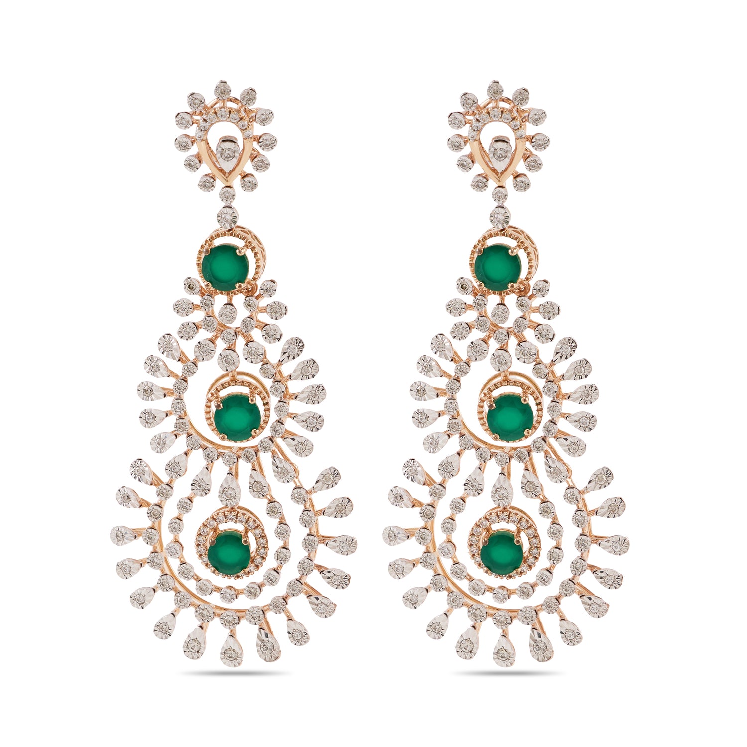 Elegant Triple Halo Drop Earrings with Intricate Detailing