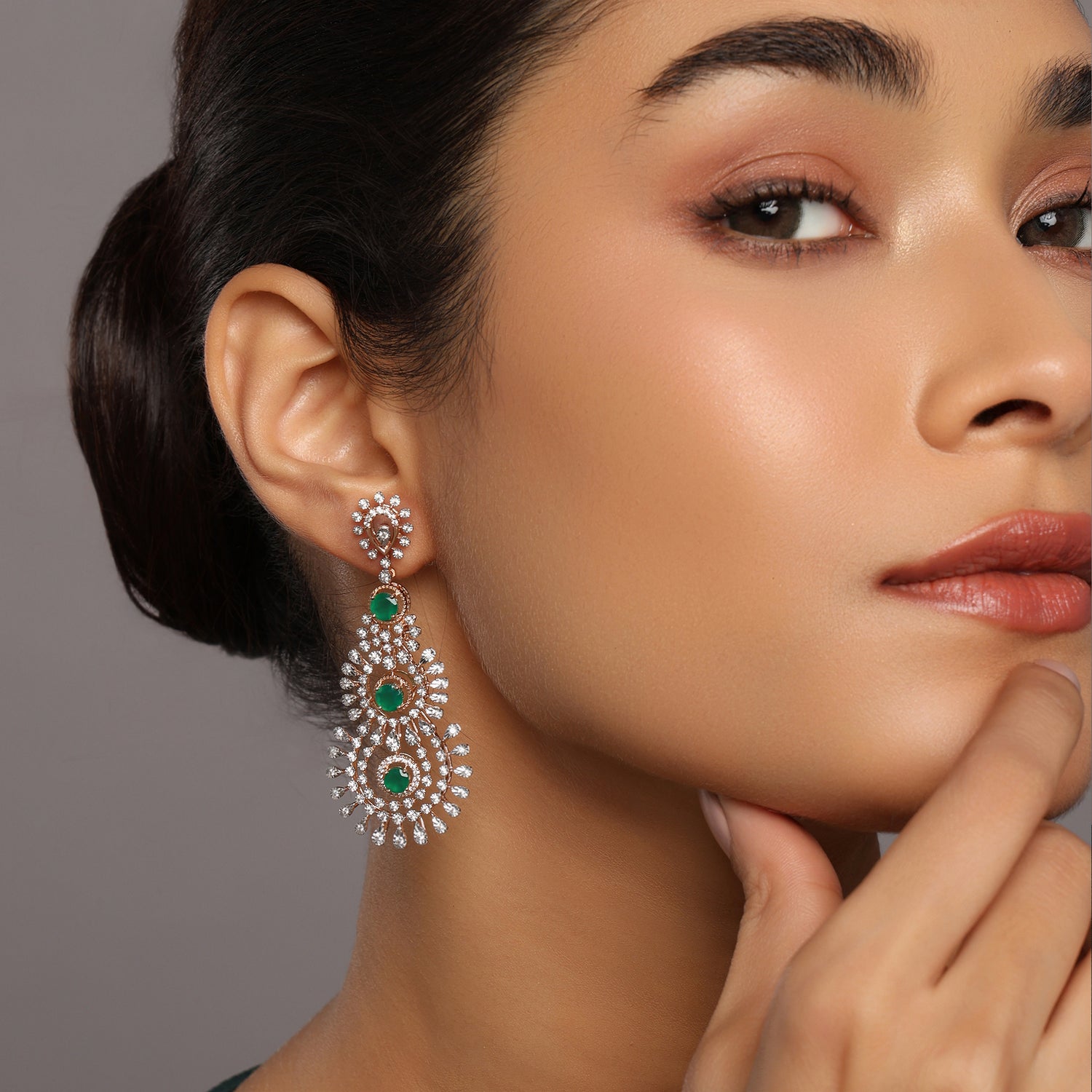 Elegant Triple Halo Drop Earrings with Intricate Detailing