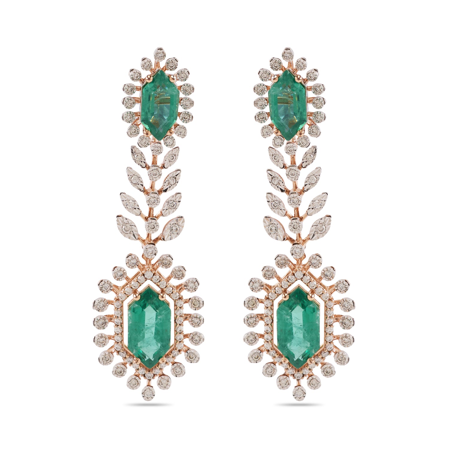 Leaf Motif Drop Earrings with Elongated Geometric Design