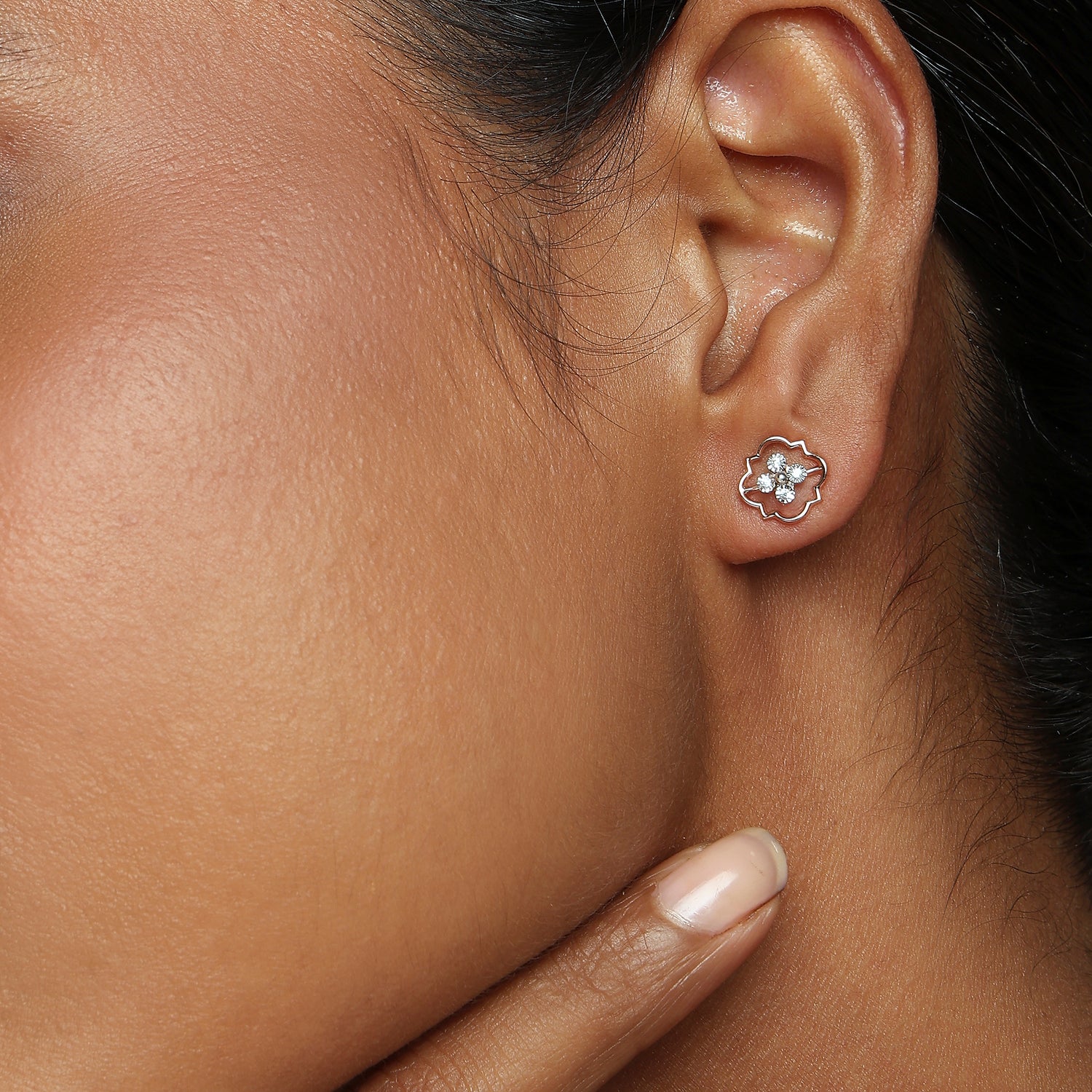 Enchanted Clover Stud Earrings with Delicate Floral Sparkle