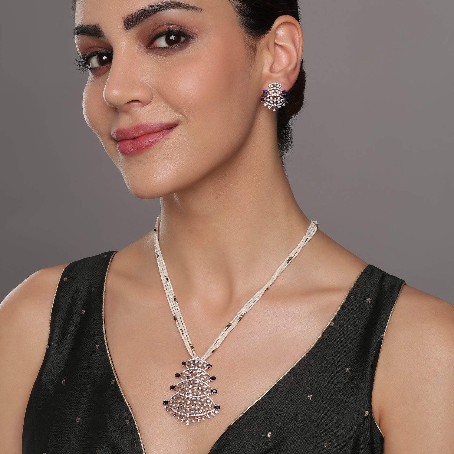 Ethereal Floral Radiance Pendant and Earring Set for Timeless Elegance