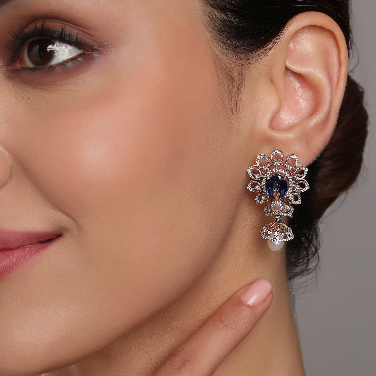 Royal Peacock-Inspired Drop Earrings with Pearl Accent and Filigree Detail