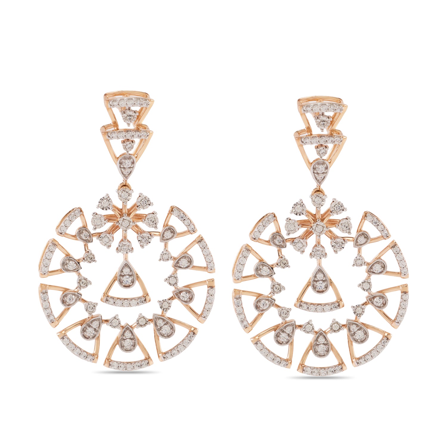 Geometric Circular Drop Earrings with Triangular Accents