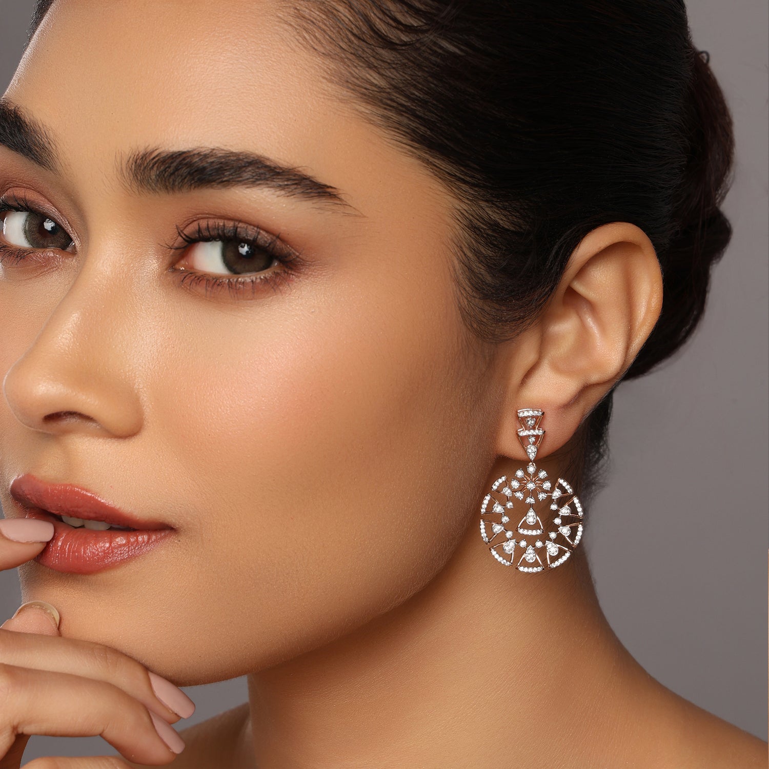 Geometric Circular Drop Earrings with Triangular Accents