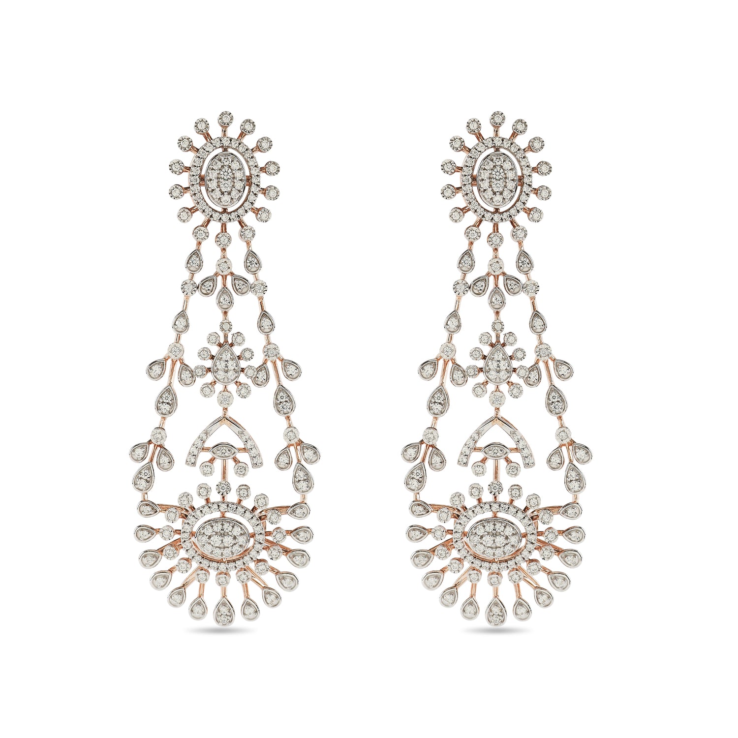 Celestial Cascade Chandelier Earrings with Radiant Sunburst Motifs