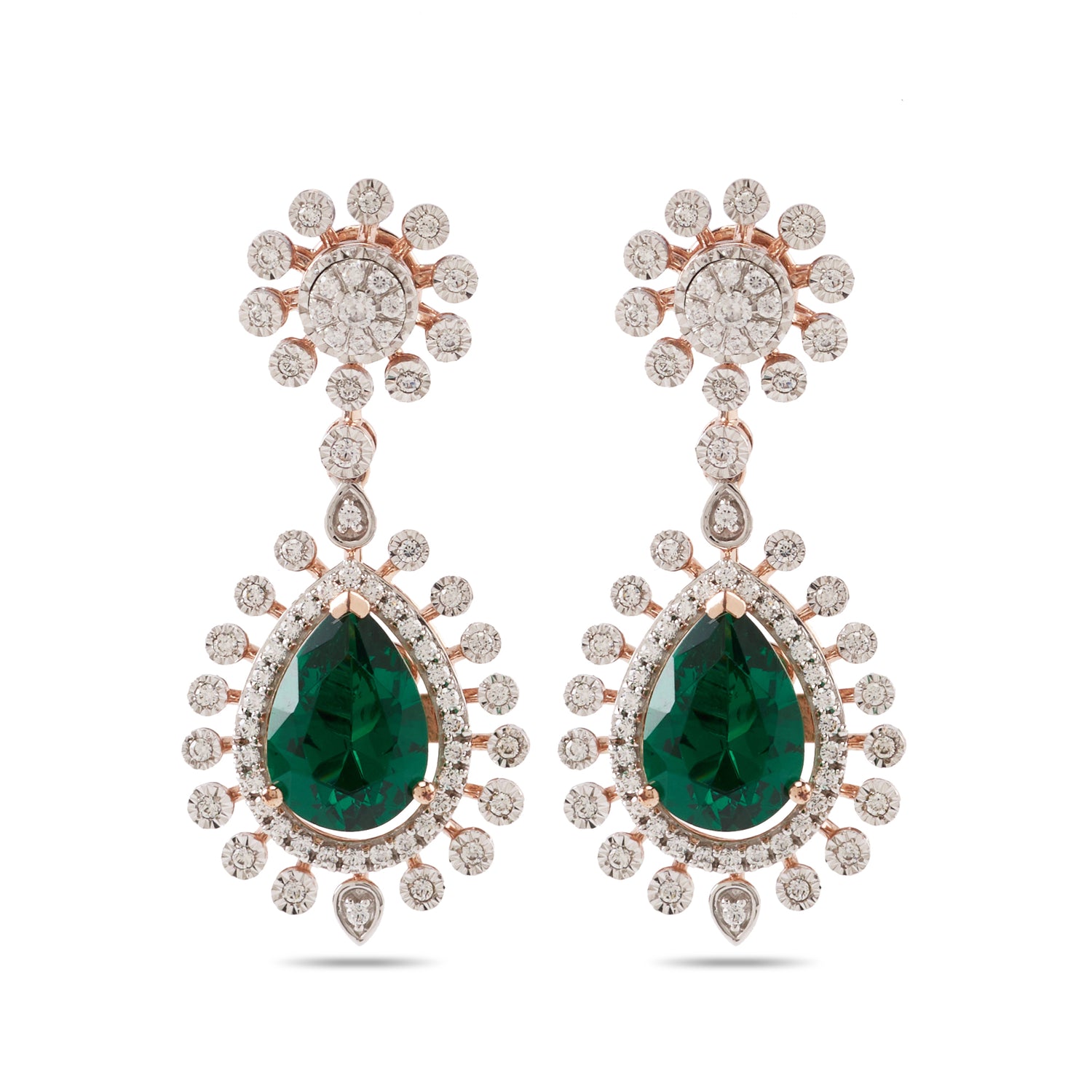 Floral Teardrop Earrings with Radiant Halo Design