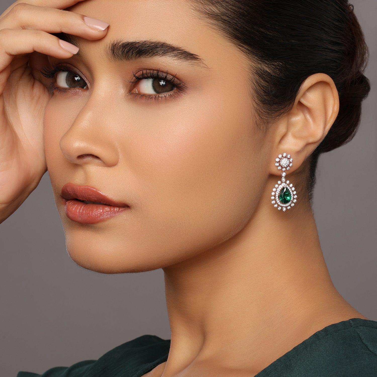 Floral Teardrop Earrings with Radiant Halo Design
