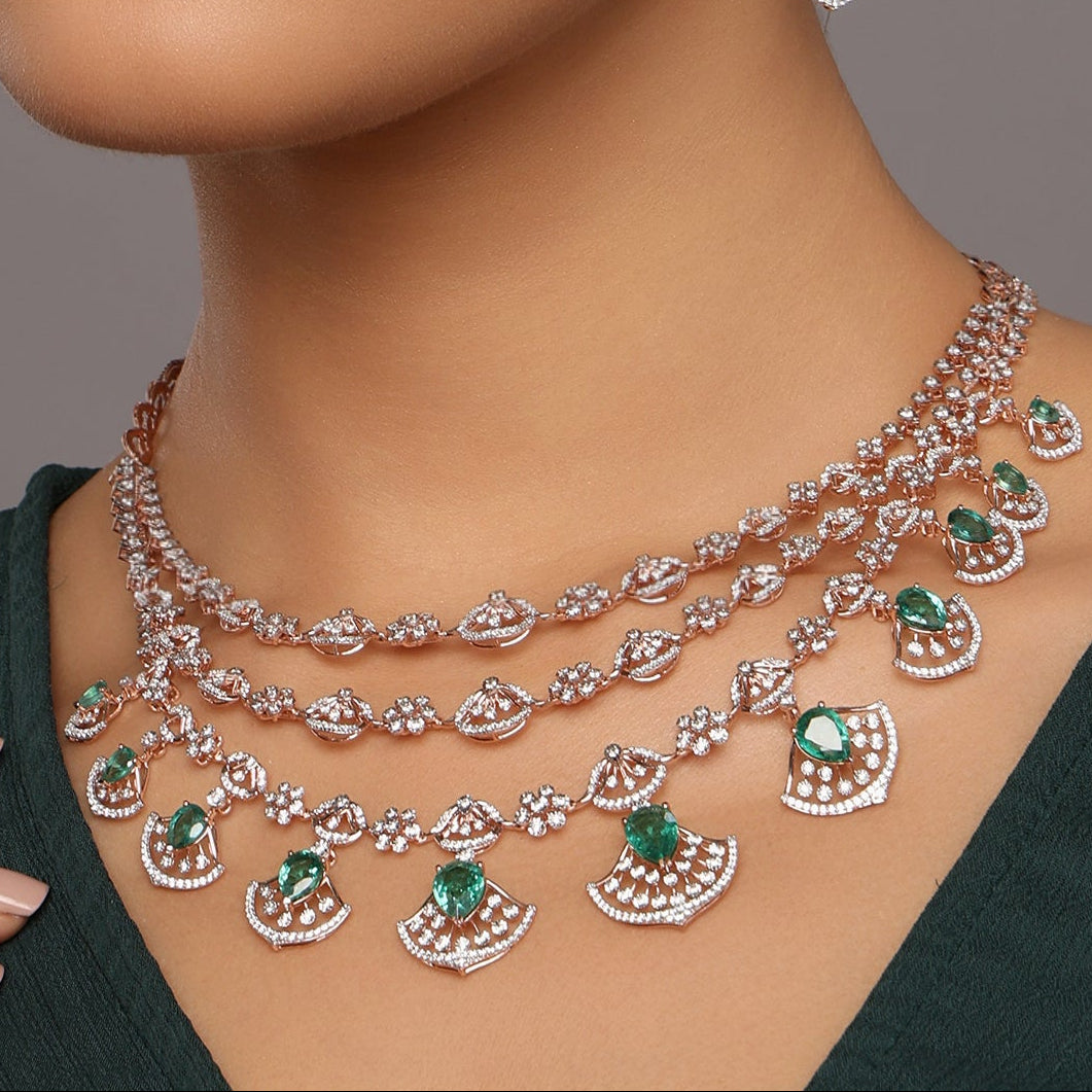 Layered Choker Necklace Set with Circular Drop Accents