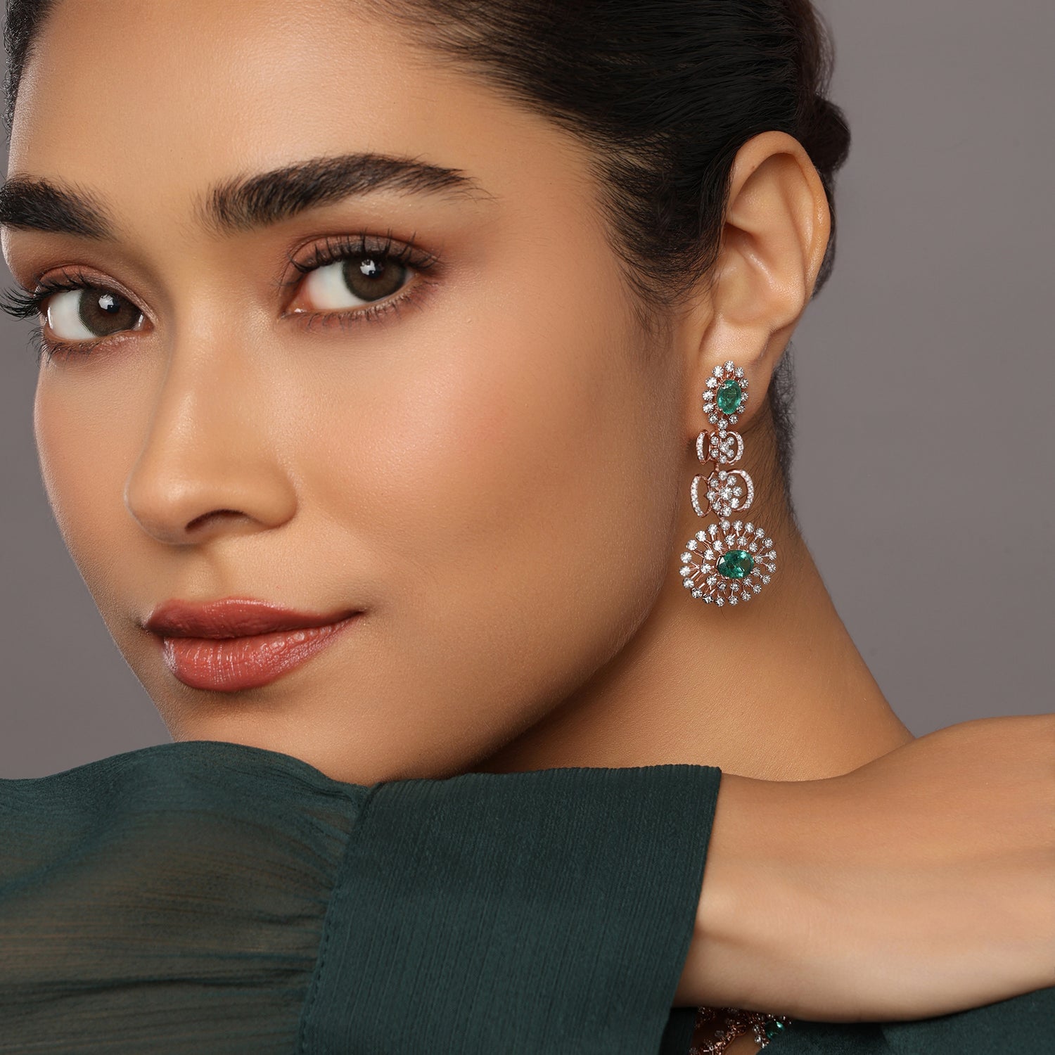 Ornate Floral Drop Earrings with Geometric Detailing