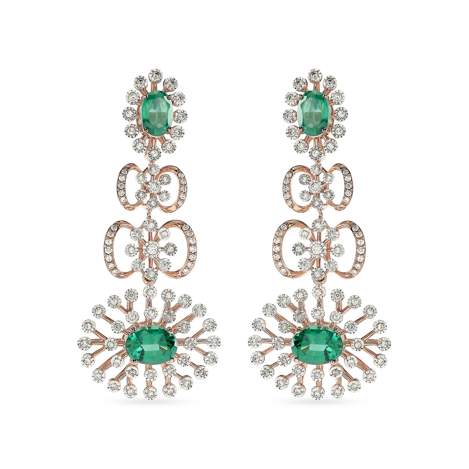 Ornate Floral Drop Earrings with Geometric Detailing