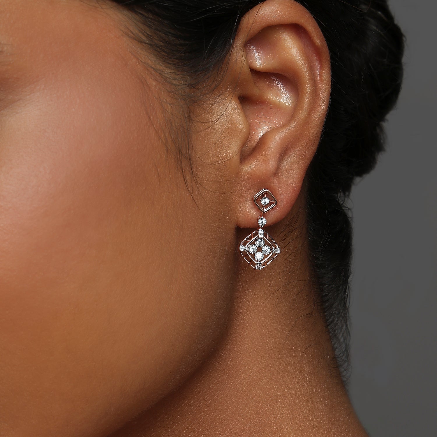 Elegant Geometric Drop Earrings with Brilliant Stone Detailing