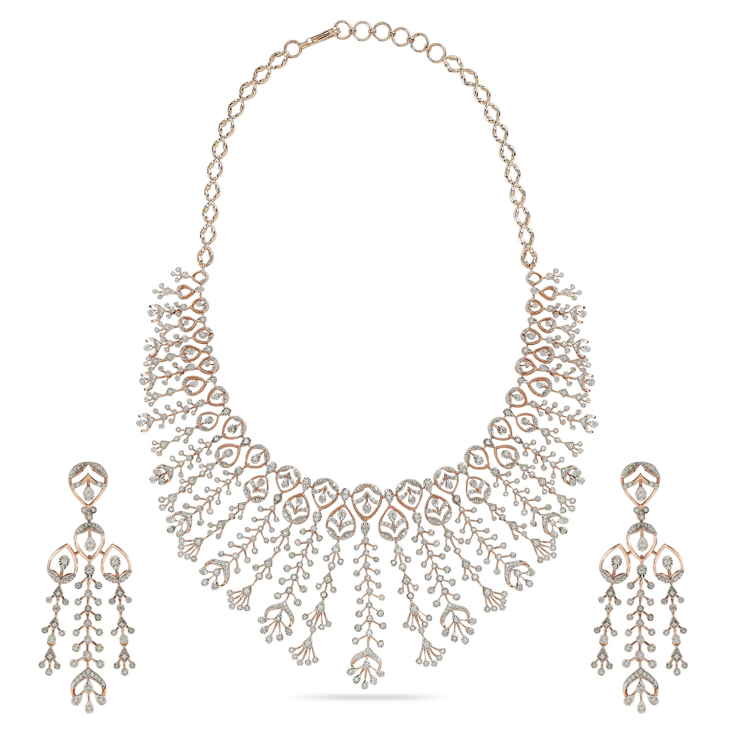 Ethereal Midnight Bloom Grand Floral Necklace and Cascading Chandelier Earring Set