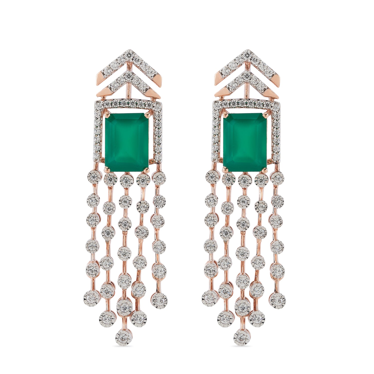 Art Deco Dangle Earrings with Layered Chain Detailing